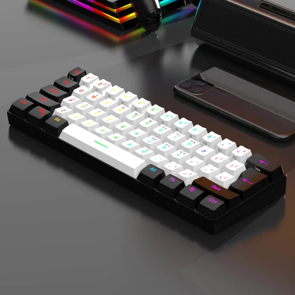 Teclado Jogos 61 Teclas RGB Backlight Mini Compacto USB-C - Imagem 2