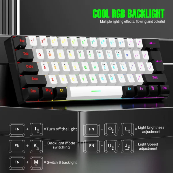 Teclado Jogos 61 Teclas RGB Backlight Mini Compacto USB-C - Imagem 5